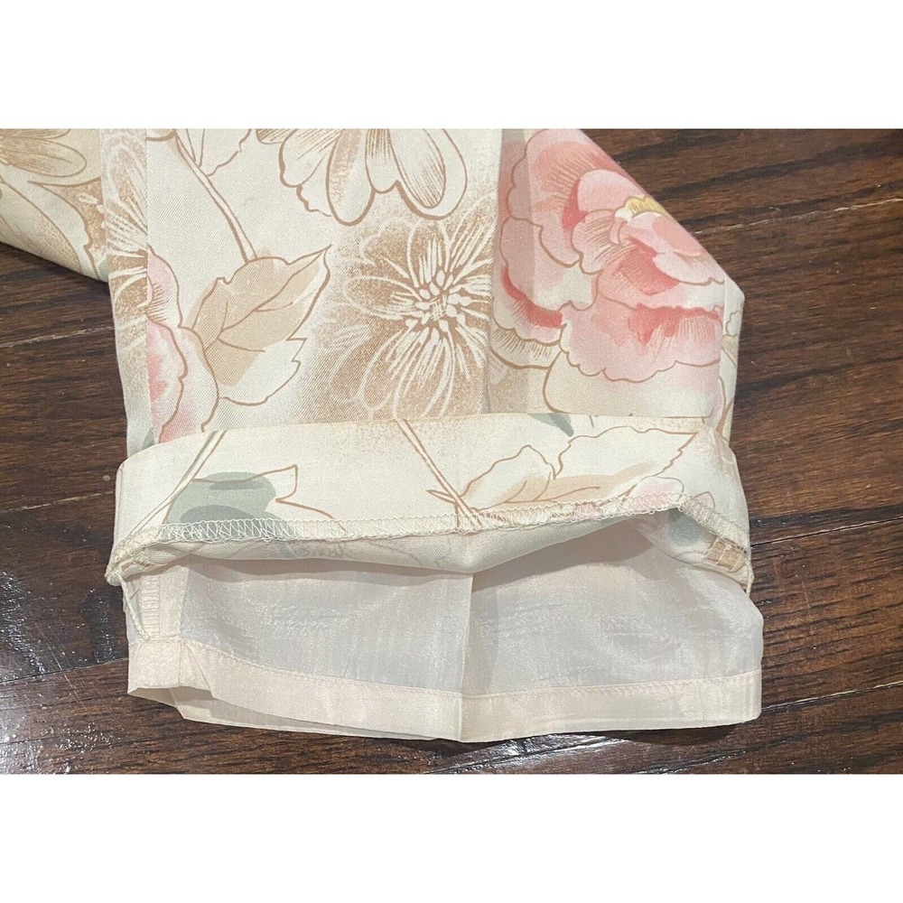 Talbots Petites Silk Blend Pants 14 Tan Pink Yellow Floral Straight Leg Side Zip - Picture 9 of 9